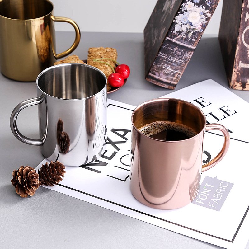 simple custom 400ml copper-plated golden stainless steel insulated personalized metal coffee mug with handle