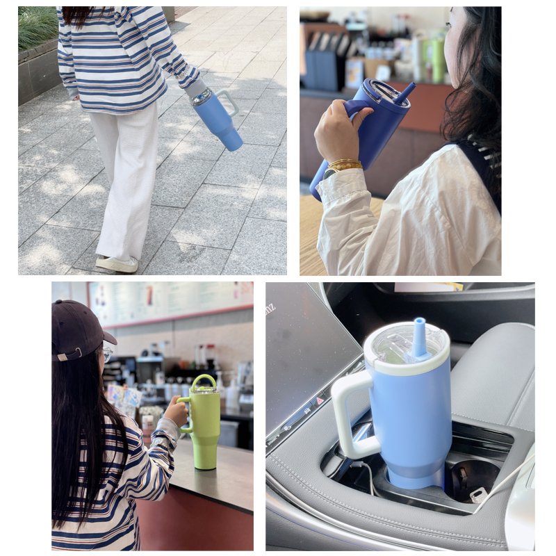 Custom Logo 32oz Tumbler with Handle Stainless Steel Leak Proof Vacuum Insulated Mug with Flip Straw Wholesale