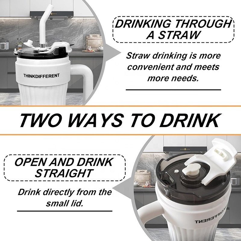 Travel Iced Coffee Cup Outdoor Mugs Insulated Stainless Steel Double Wall Water Bottle Tumbler with Handle and Straw Lid