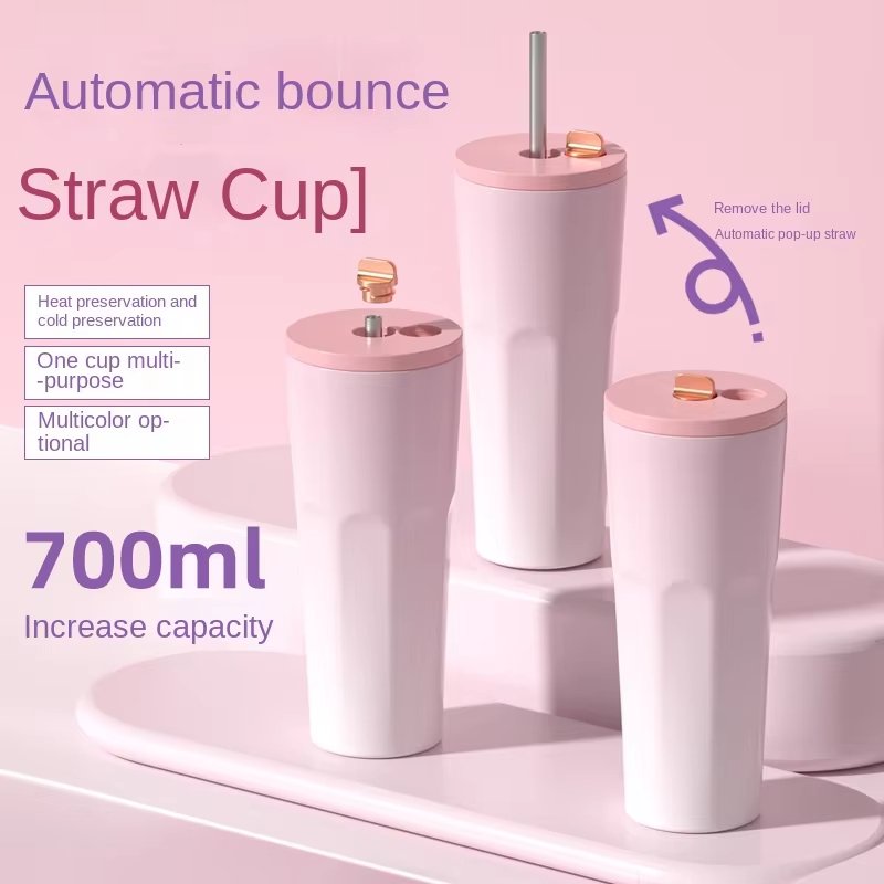 Trending New Stainless Steel Tumbler Mug With Lids Gifts Lover Thermos Coffee Cup Straw Tea Bottle Travel Thermal Mug Drink Cup