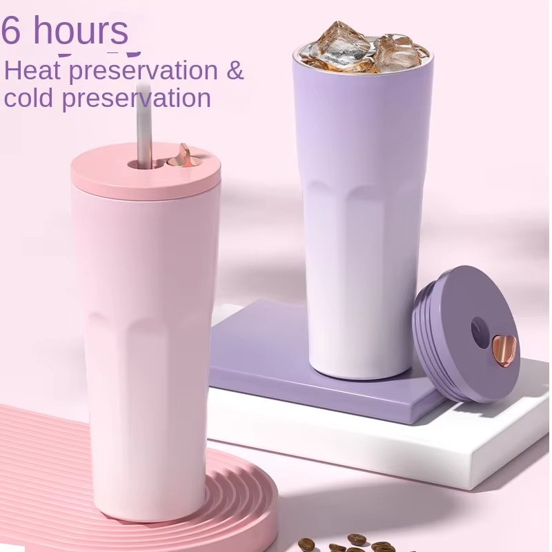 Trending New Stainless Steel Tumbler Mug With Lids Gifts Lover Thermos Coffee Cup Straw Tea Bottle Travel Thermal Mug Drink Cup