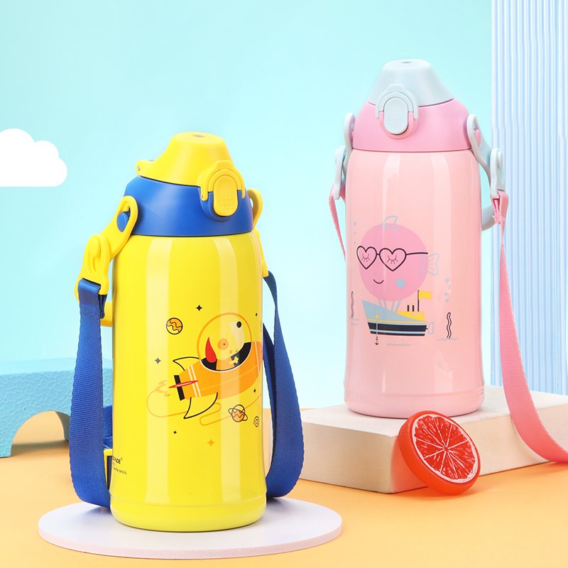 UZSPACE double walled cute kindergarten kids stainless steel insulated thermos water bottle for school and outdoor sports 550ml