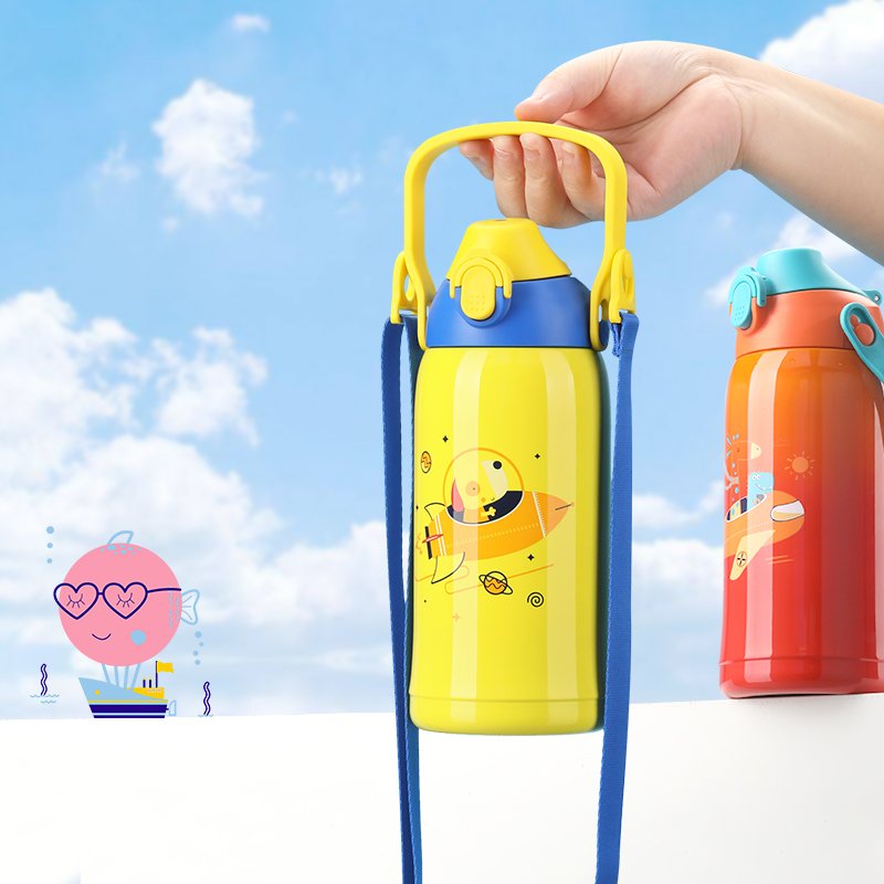 UZSPACE double walled cute kindergarten kids stainless steel insulated thermos water bottle for school and outdoor sports 550ml
