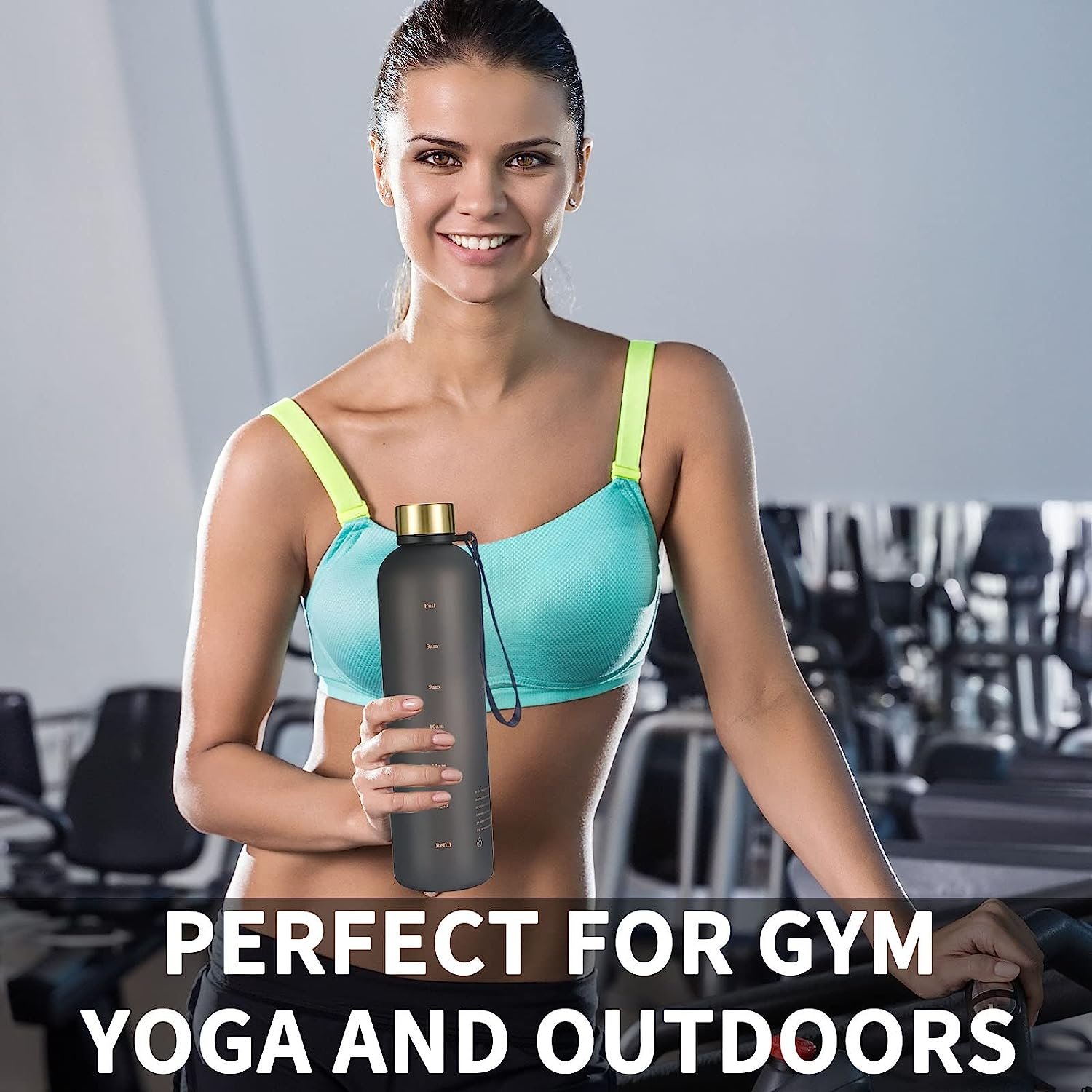 LEAK proofs 1000ml 32 oz Motivational sports narrow mouth Water Bottle for outdoor gym hikingwith Time Marker carry strap