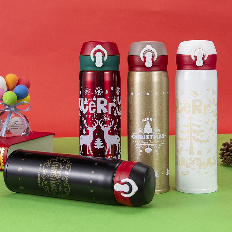 Cute Cartoon Christmas 480ml 304 Stainless Steel Cup Water Travel Sport Bouncing Lip Vacuum Flasks Thermoses Cup Bottles
