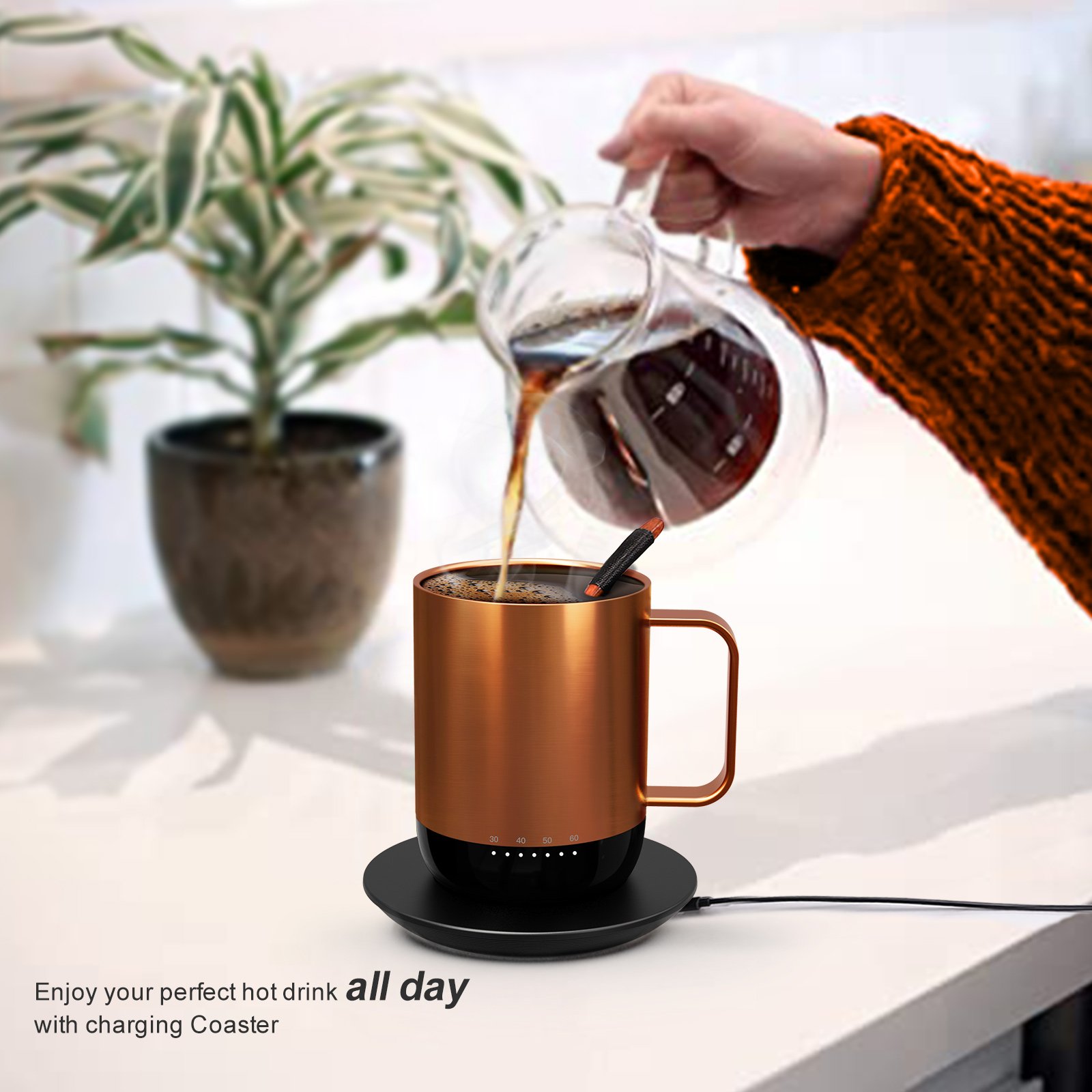 Vsitoo IPX7 App Temperature Controlled Self Heating Travel Coffee Mug Smart Stainless Steel Mug