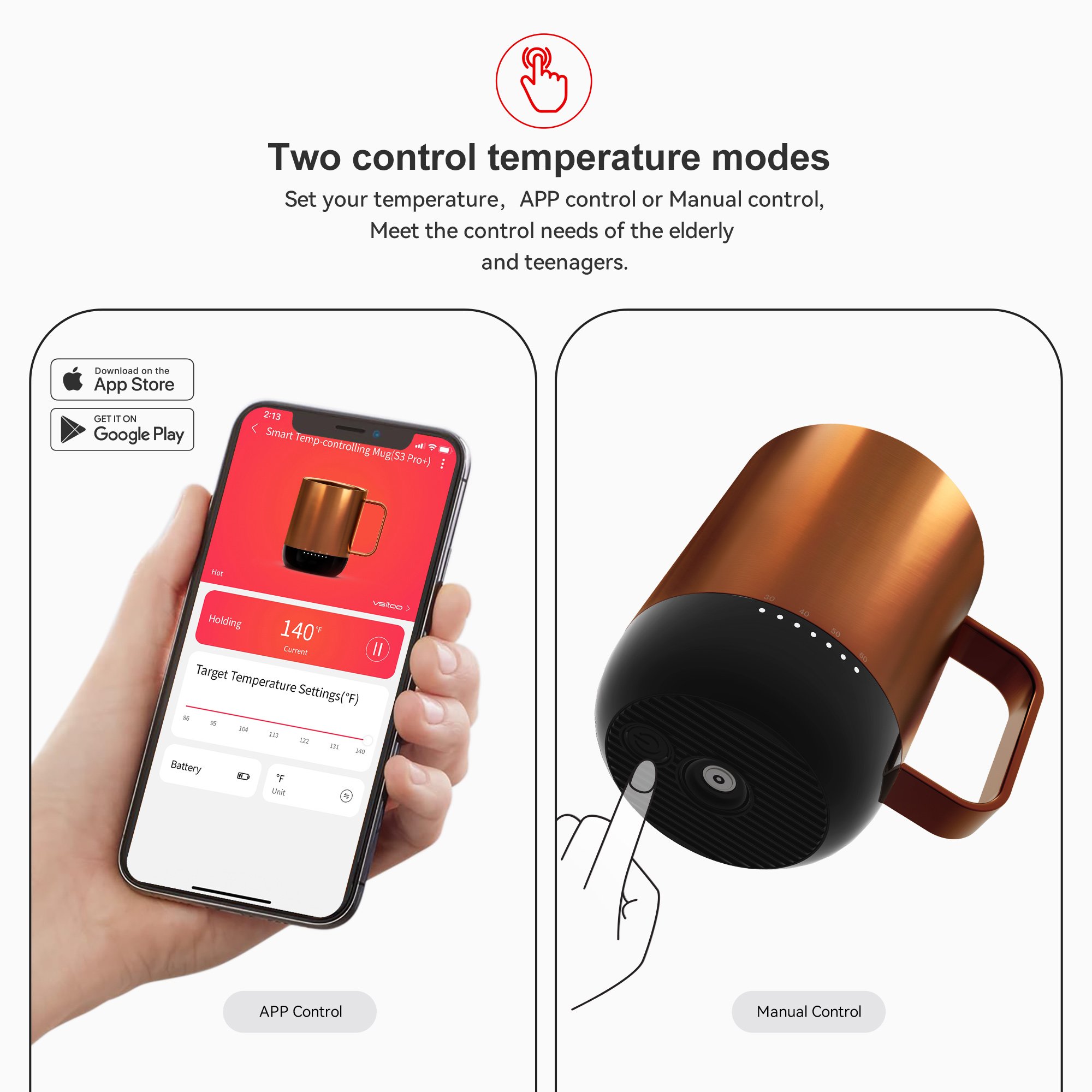 Vsitoo IPX7 App Temperature Controlled Self Heating Travel Coffee Mug Smart Stainless Steel Mug