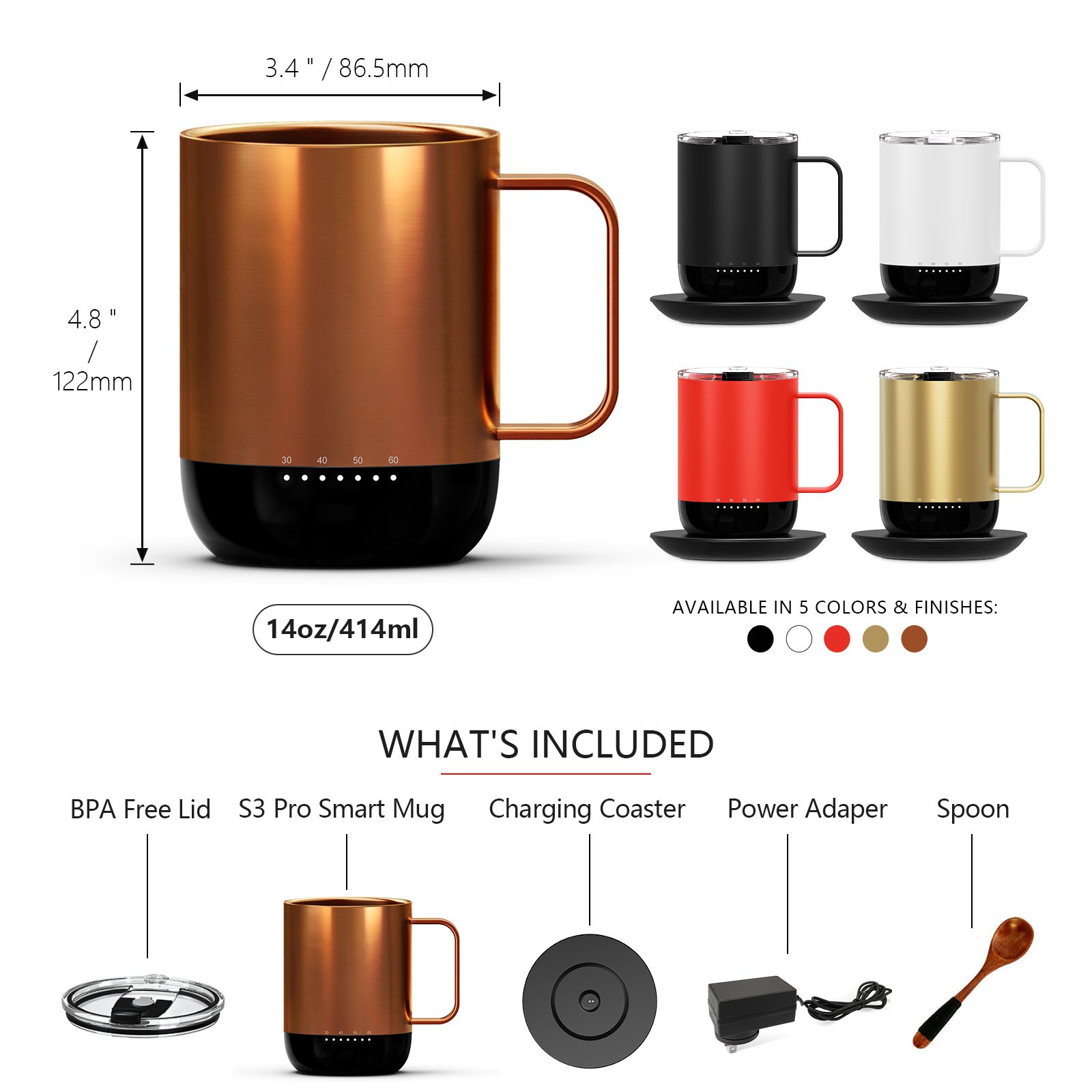 Vsitoo IPX7 App Temperature Controlled Self Heating Travel Coffee Mug Smart Stainless Steel Mug