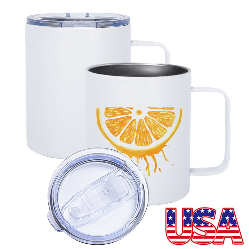 US Warehouse 12oz Double Wall Insulated Vacuum Tumbler Sublimation White Stainless Steel Coffee Mug with Handle and Lid