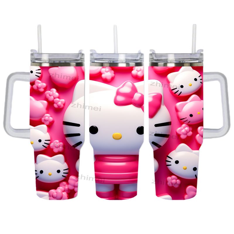 Wholesale Cartoon Halloween KT Cup Custom Logo 30 40 oz Thermal Vacuum Flask Stainless Steel 40oz Tumbler With Handle