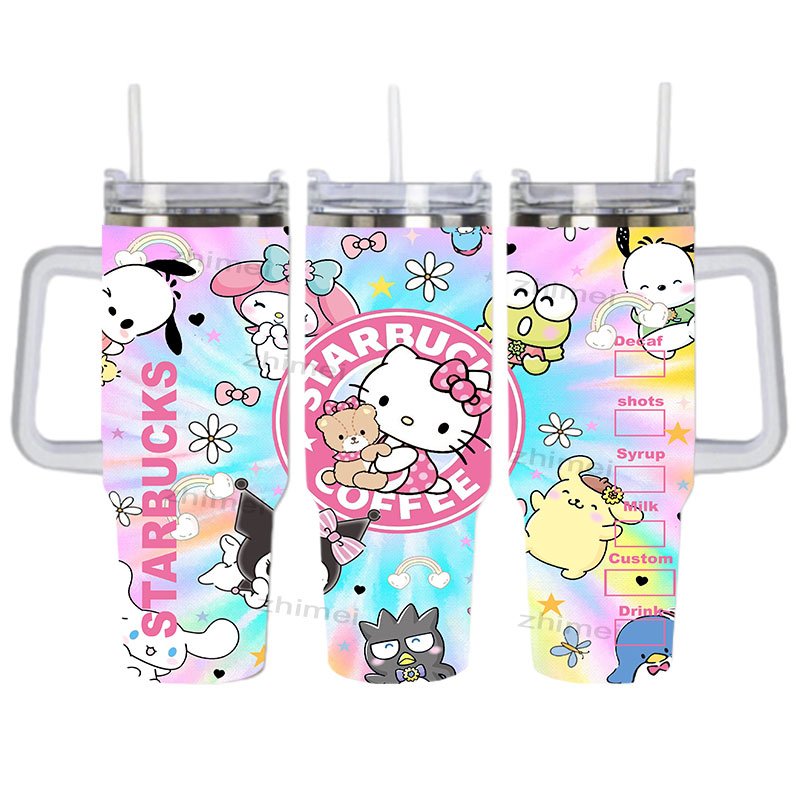 Wholesale Cartoon Halloween KT Cup Custom Logo 30 40 oz Thermal Vacuum Flask Stainless Steel 40oz Tumbler With Handle