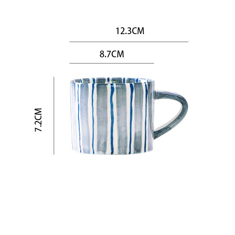 Wholesale ins korea retro hand painted strip ceramic coffee mug with saucer creative dessert salad plate