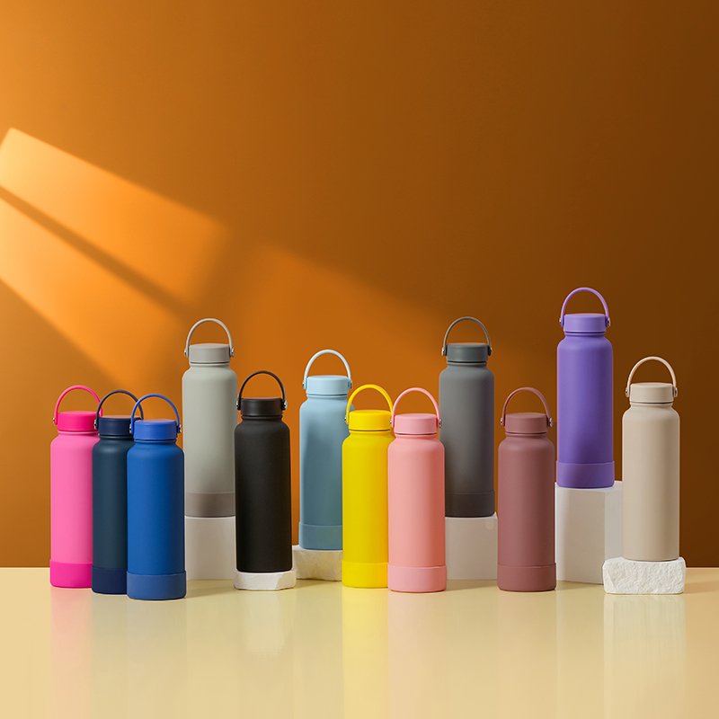 Mix colors 1 litre custom logo rubber painting wide mouth sports water bottle insulated vacuum flasks & thermoses wholesale