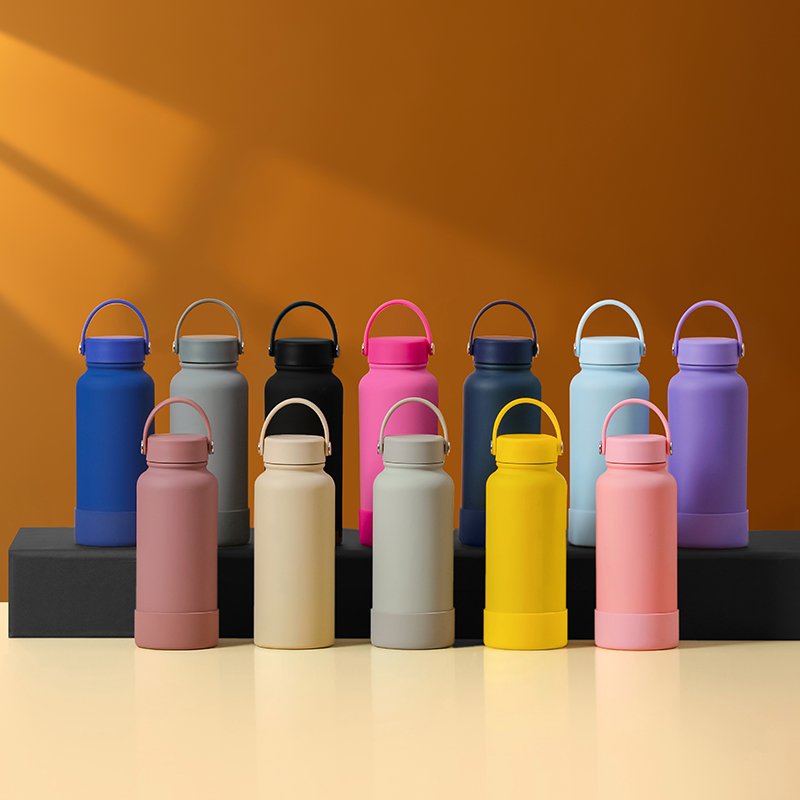 Mix colors 1 litre custom logo rubber painting wide mouth sports water bottle insulated vacuum flasks & thermoses wholesale