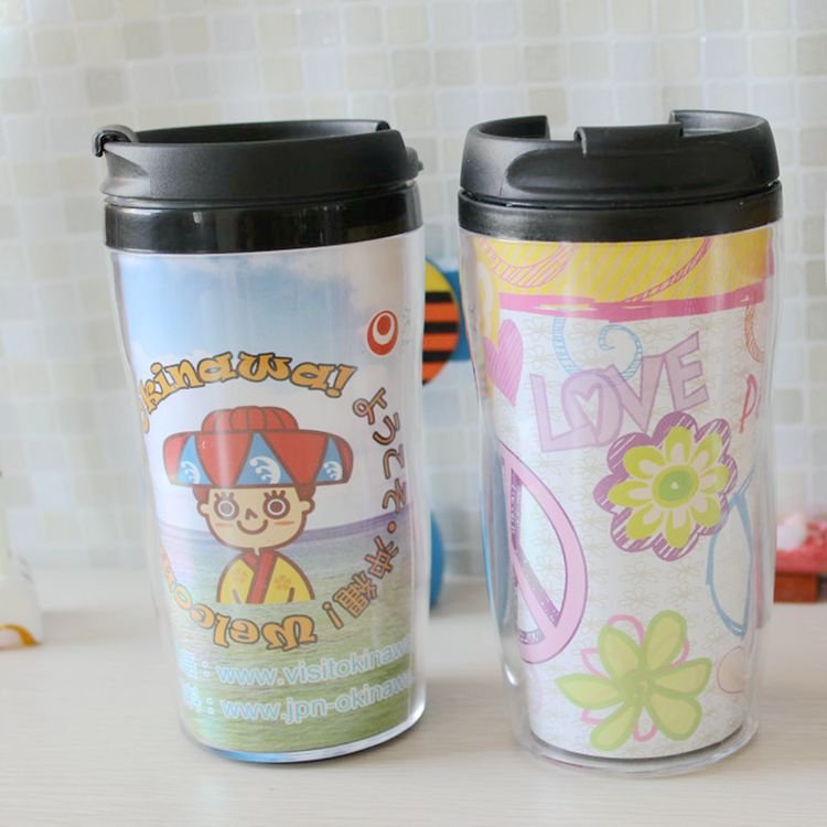 10oz double walled plastic coffee mug Detachable and replaceable advertising paper travel mug