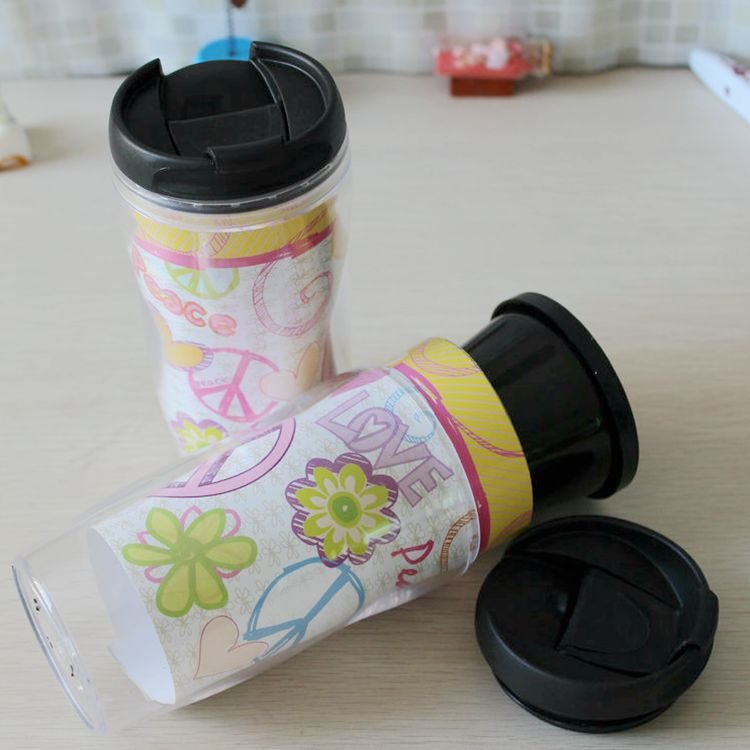 10oz double walled plastic coffee mug Detachable and replaceable advertising paper travel mug