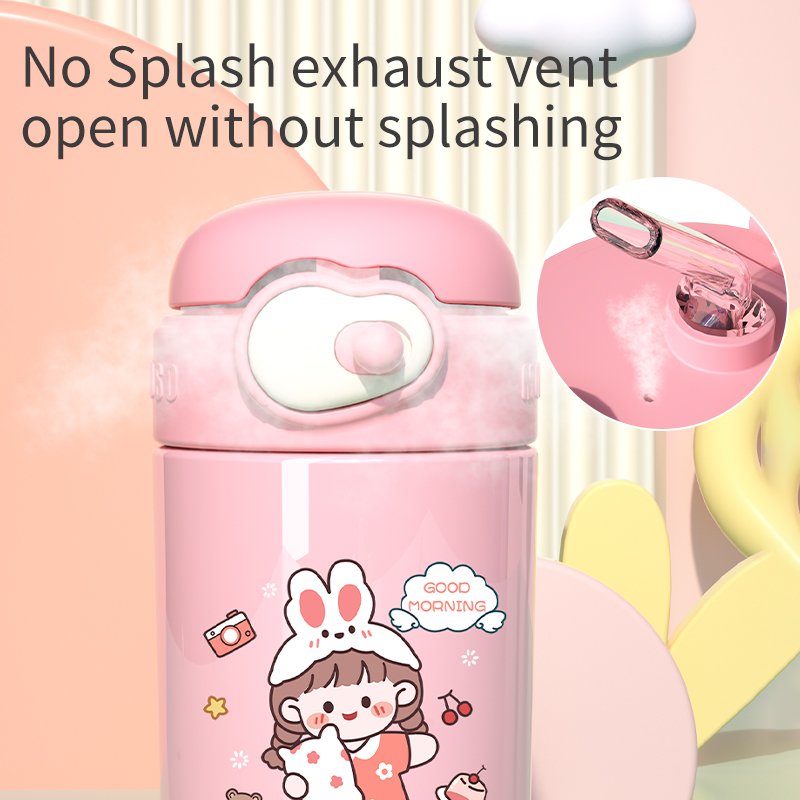 Kids Cute Vacuum flasks Insulated Stainless Steel portable Hot Water Bottle With Two Lids