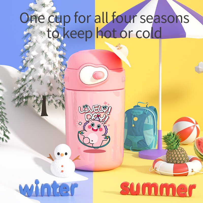 Kids Cute Vacuum flasks Insulated Stainless Steel portable Hot Water Bottle With Two Lids