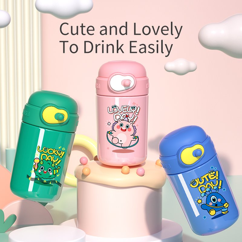 Kids Cute Vacuum flasks Insulated Stainless Steel portable Hot Water Bottle With Two Lids
