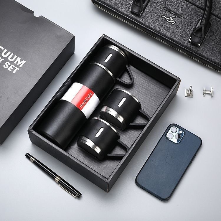 Factory Wholesale 500 ml set Christmas gift Thermos Vacuum Flask Stainless Steel Water Bottle with 2 Cups hot and cold fl