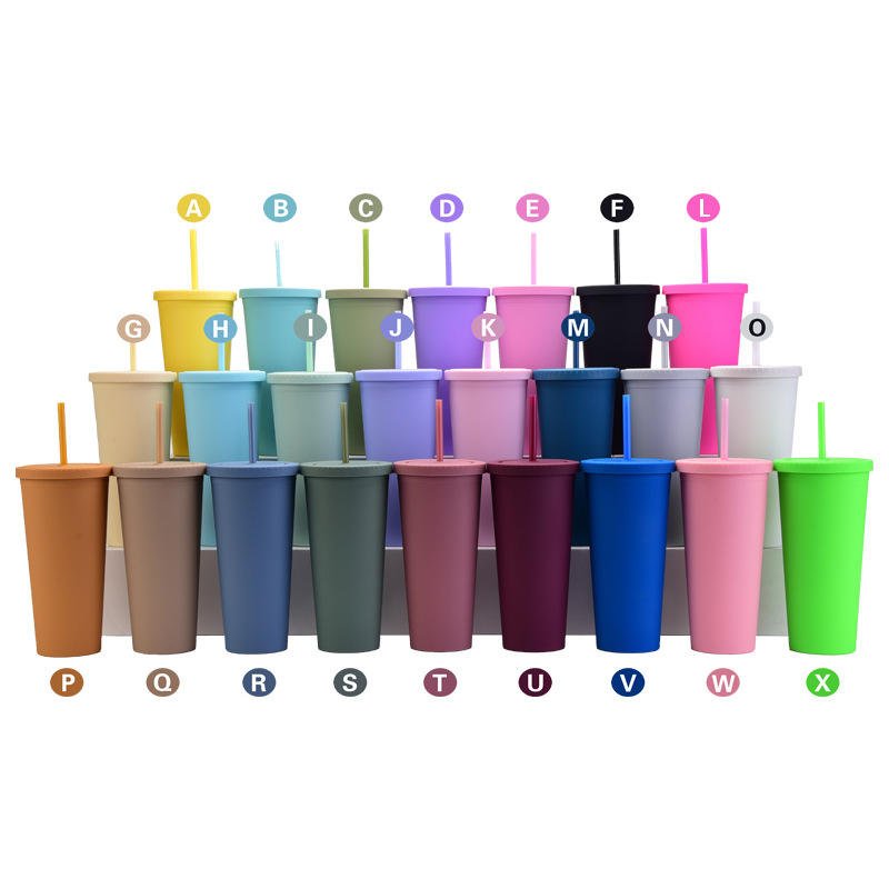 OEM Eco-friendly 24oz Plastic Tumbler BPA FREE Acrylic Water Bottle double wall plastic tumblers with straw and lids