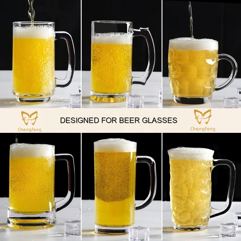 250ml 350ml 400 In Bulk Handgrip Glass Beer Mugs Wholesale Beer Stein Glasses Customizable