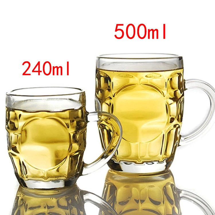 Customized Logo Beer Can Shaped Glass Cup 16oz Glass Rock Craft Beer Mug with Handle Party Wine Glass Beer Steins American Style