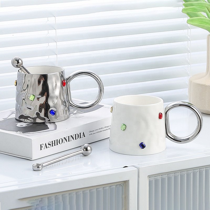 New PopularIns handmade diamond mug Ceramic Mugs Coffee Cup Set Electroplate Ceramic Mug for Sale