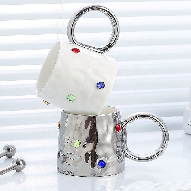New PopularIns handmade diamond mug Ceramic Mugs Coffee Cup Set Electroplate Ceramic Mug for Sale