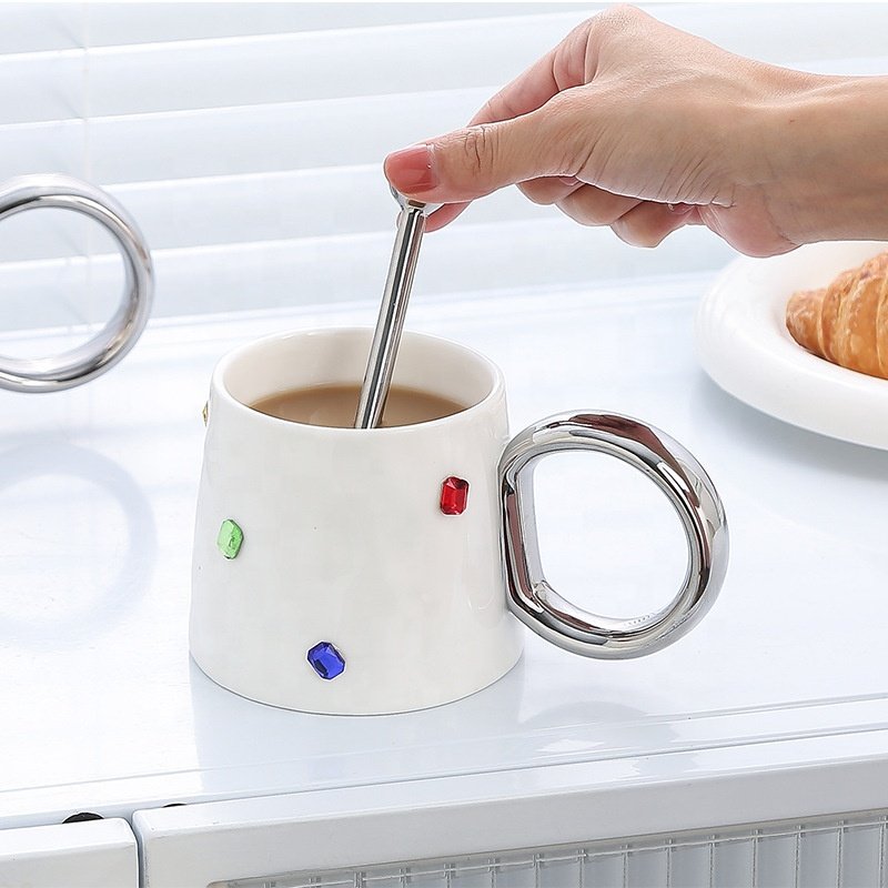 New PopularIns handmade diamond mug Ceramic Mugs Coffee Cup Set Electroplate Ceramic Mug for Sale