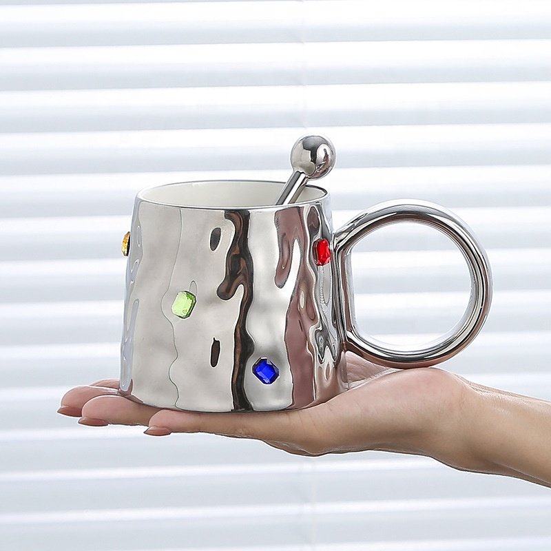 New PopularIns handmade diamond mug Ceramic Mugs Coffee Cup Set Electroplate Ceramic Mug for Sale