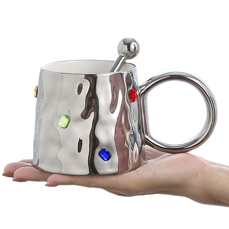 New PopularIns handmade diamond mug Ceramic Mugs Coffee Cup Set Electroplate Ceramic Mug for Sale