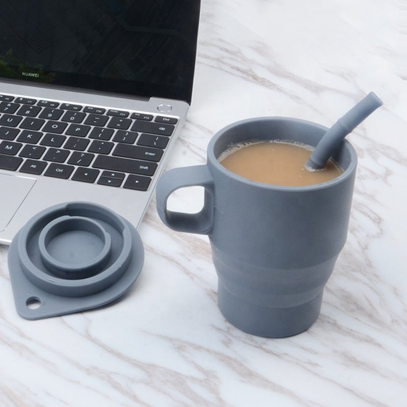 Hot Selling Portable OEM Eco Friendly Collapsible Travel Coffee Mug Silicone Foldable Coffee Mug Cup With Lid 350ml