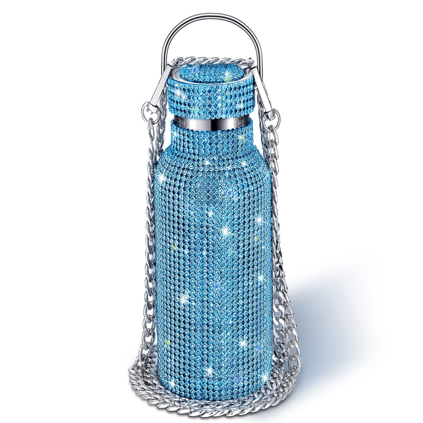 Women Creative Portable Crystal Rhinestone Diamond Bling Stainless Steel Vacuum Flask Water Bottle