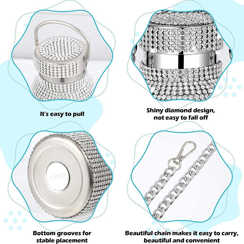 Women Creative Portable Crystal Rhinestone Diamond Bling Stainless Steel Vacuum Flask Water Bottle
