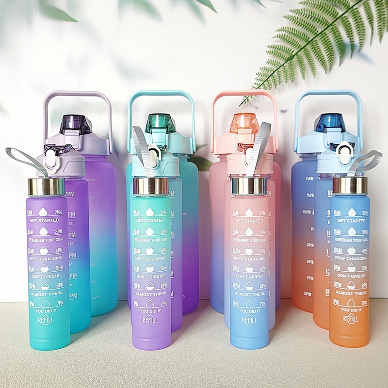 New Design 3Pcs Set Sports Water Bottle Multi Colors Optional Gym Water Bottle All season Use With Straw