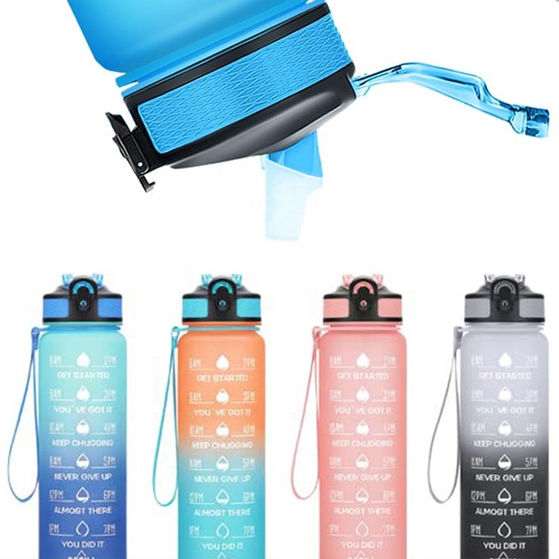Wholesale 32oz 1L eco friendly large bpa free fitness gym sport motivational water bottle with time marker