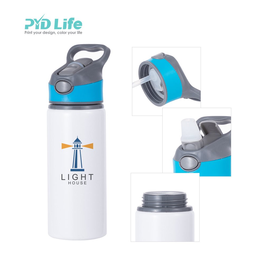 PYD Life Wholesale 22oz 650ml Aluminium Water Bottle Custom White Sublimation Blanks Sports Water Bottle with Straw
