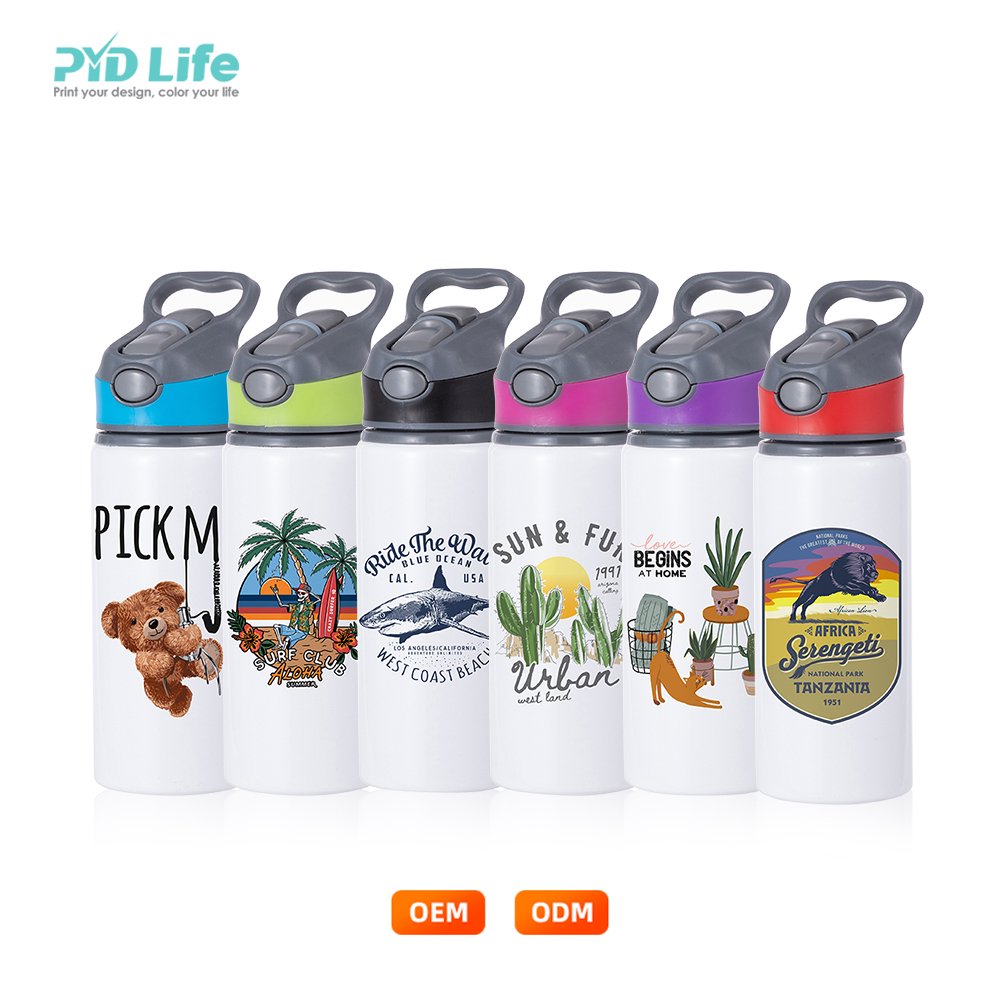 PYD Life Wholesale 22oz 650ml Aluminium Water Bottle Custom White Sublimation Blanks Sports Water Bottle with Straw