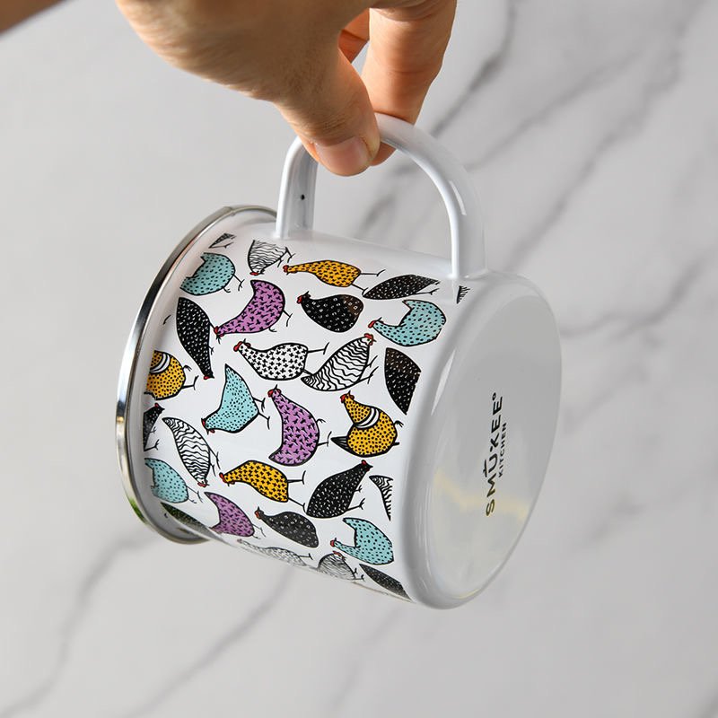 Wholesale Custom Media Enamelled Steel Vintage Sublimation Enamel Camping Coffee Mug With Lid