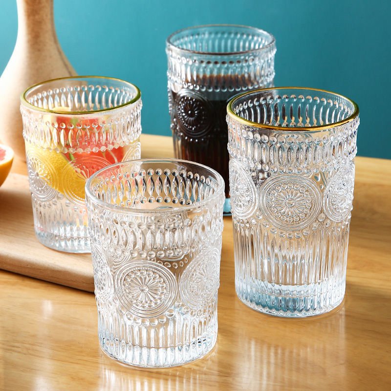 Vintage Glassware Ice Coffee milk tea Mug Beer Cocktail Glasses Set Transparent Glass Cup