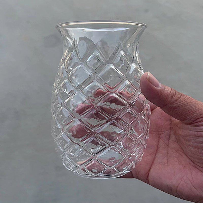 Factory wholesale High Quality 480ml High Borosilicate Creative Pineapple Shape Water Mug Jar Juice Cup Milk Drink Glass