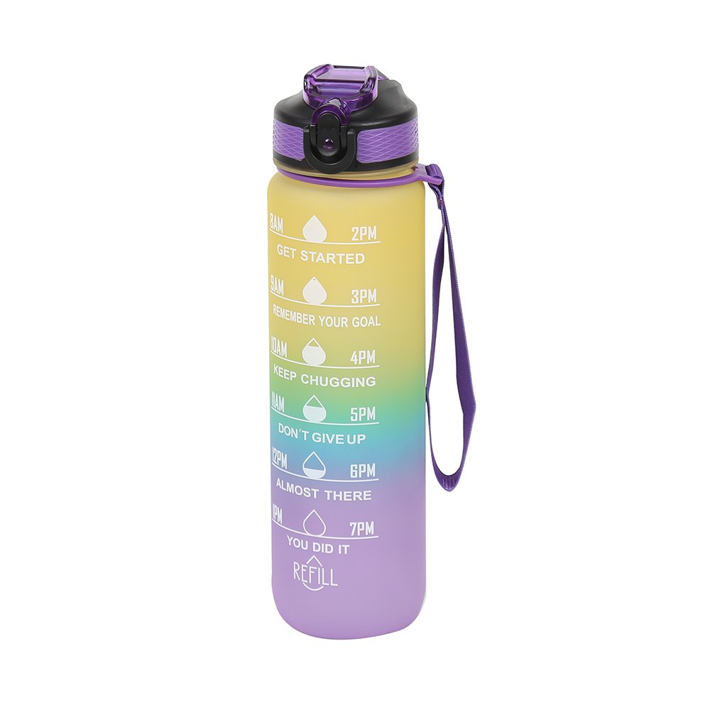 Wholesale gradient colour changing 1000ml motivational sports water bottle with filter