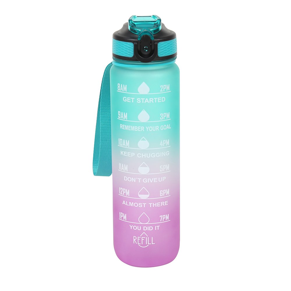Wholesale gradient colour changing 1000ml motivational sports water bottle with filter