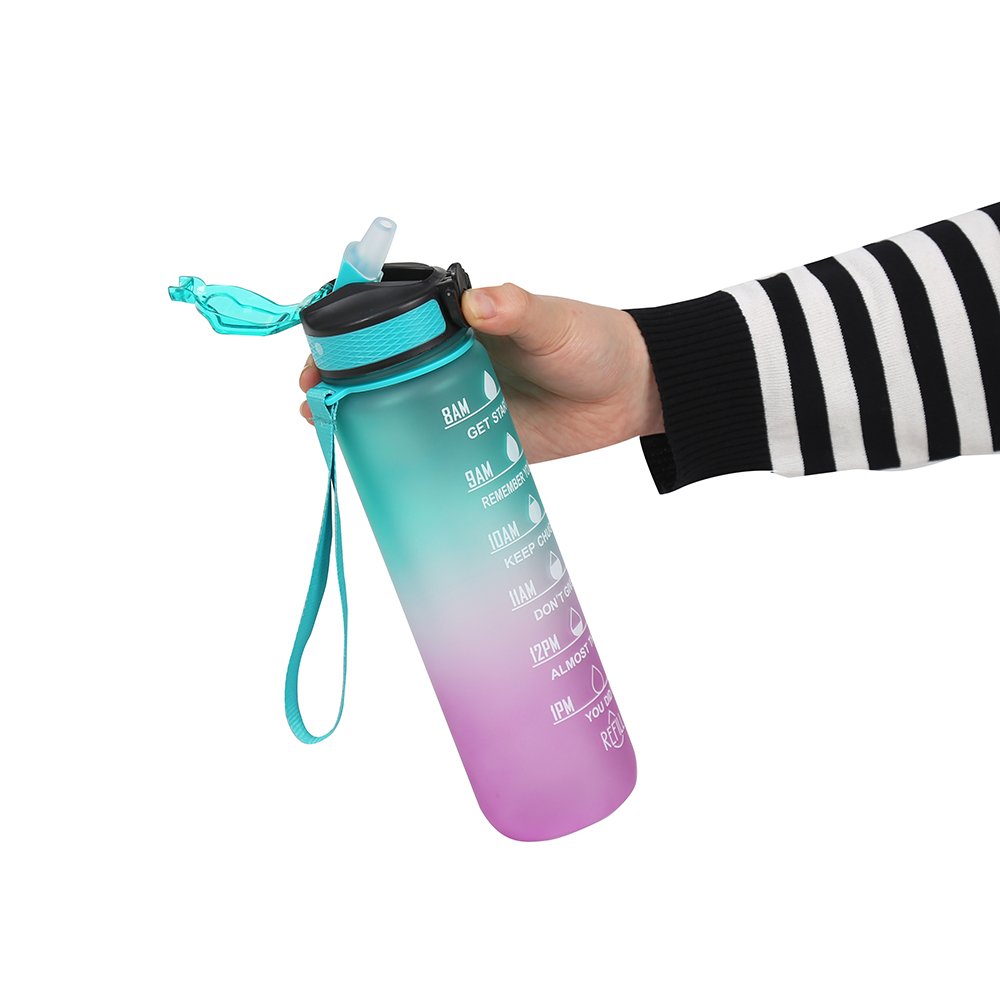 Wholesale gradient colour changing 1000ml motivational sports water bottle with filter
