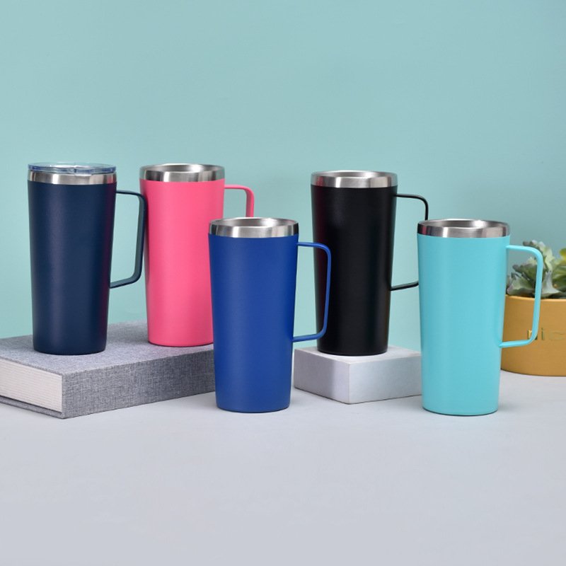 22oz Stainless Steel Eco-Friendly Wine Tumbler Custom Logo Double Wall Vacuum Insulated Travel Mug with Handle Lid Coffee Beer