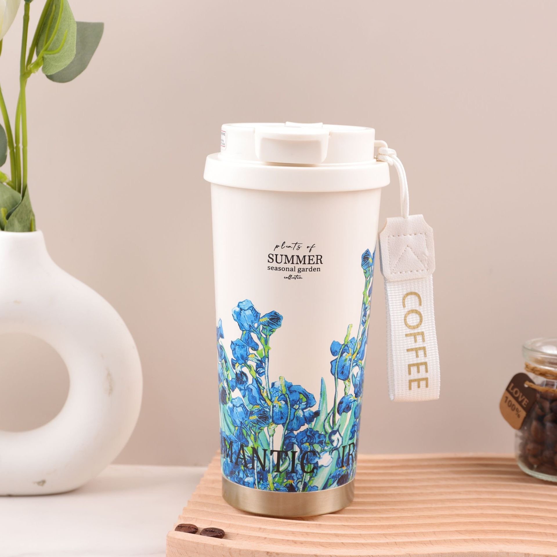 Custom Logo 500ml Stainless Steel Coffee Mug Portable Vacuum Coffee Thermos Cup with Rope Vacuum Flasks for Promotion