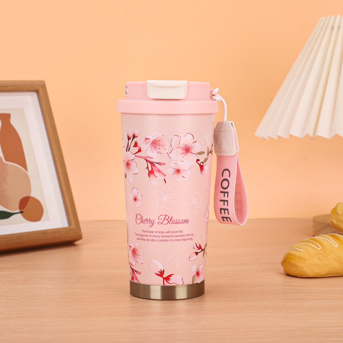 Custom Logo 500ml Stainless Steel Coffee Mug Portable Vacuum Coffee Thermos Cup with Rope Vacuum Flasks for Promotion