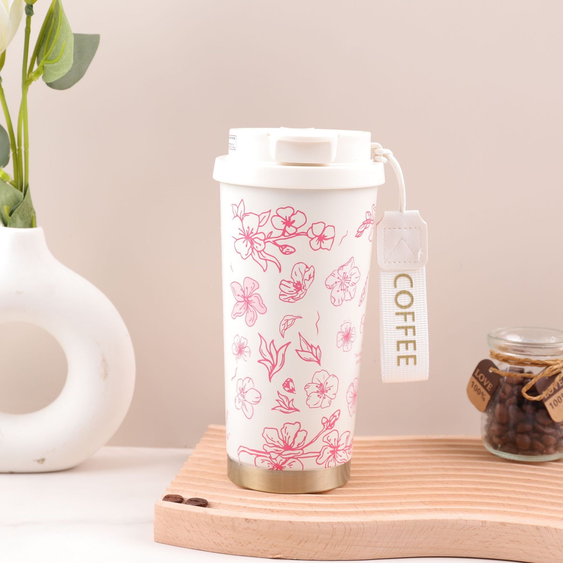 Custom Logo 500ml Stainless Steel Coffee Mug Portable Vacuum Coffee Thermos Cup with Rope Vacuum Flasks for Promotion