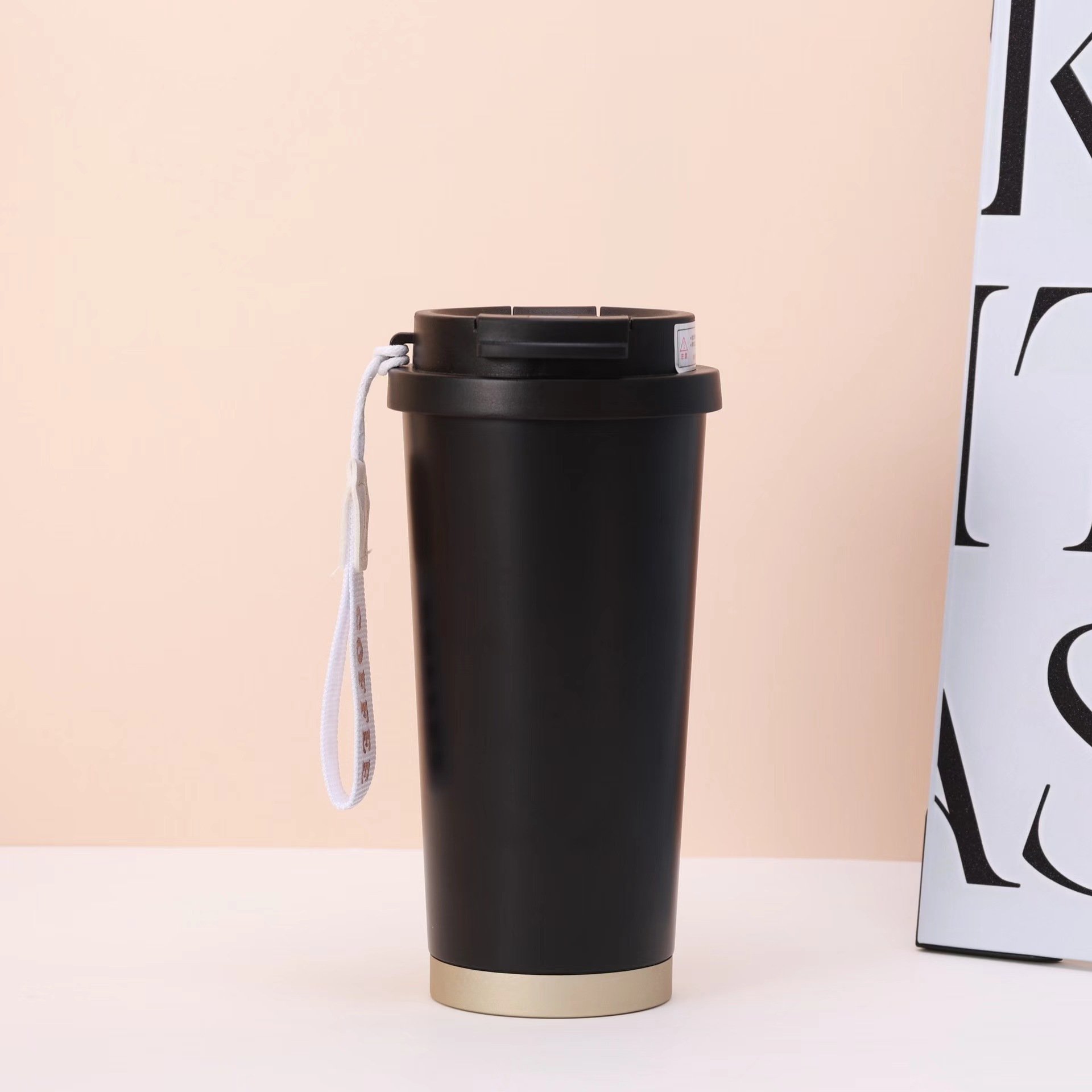 Custom Logo 500ml Stainless Steel Coffee Mug Portable Vacuum Coffee Thermos Cup with Rope Vacuum Flasks for Promotion